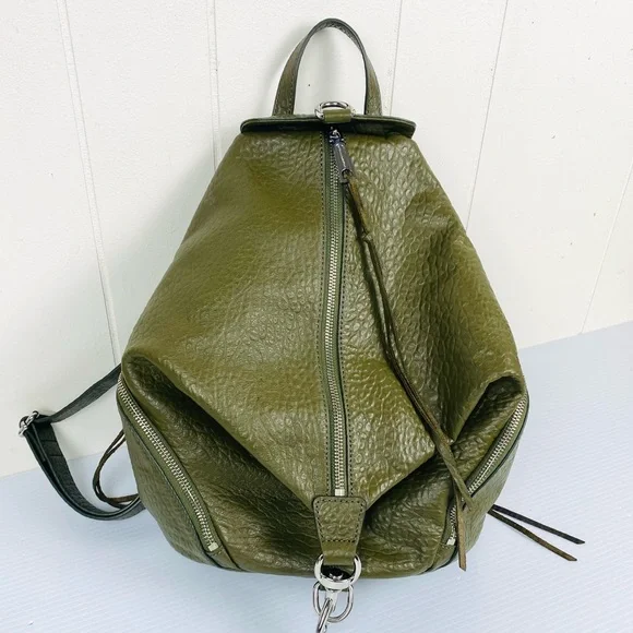 NEW Rebecca Minkoff Julian Backpack Olive Green Bubbled Lamb Leather - Picture 3 of 13